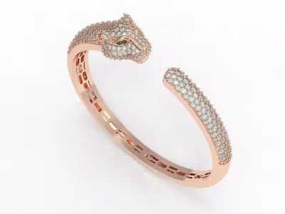 Antique Panther Head Diamond Bracelet  3D print model