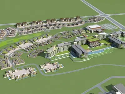 Architecture residential complex in middle of field 3D model purchase