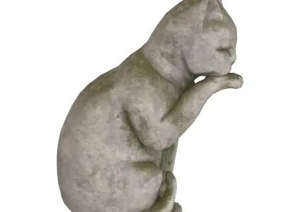 Grooming cat stone statues Low-poly 3D model