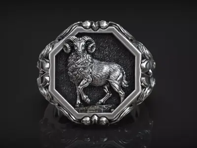Aries Zodiac Sign Ring Antique Sculpture Signet 3D print model