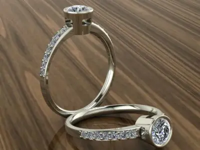 Solitare ring with fancy Bezel 3D print model