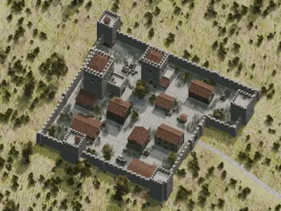 Medieval Walled Village 3D model