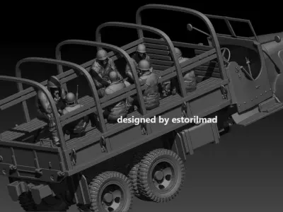 WW2 7 SITTING AMERICAN SOLDIERS FOR STUDEBAKER GMC CCKV TRUCK 3D print model