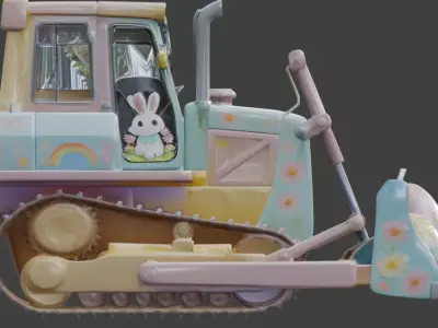 3D EASTER THEMED BULLDOZER WITH GIANT COLORFUL EGGS V02 Low-poly 3D model