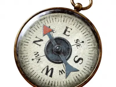 Vintage Brass Compass 3  3D model with PBR textures Low-poly 3D model