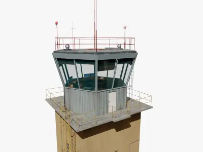 Air Traffic Control tower with interior Low Poly PBR 3D model