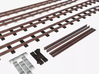 a set of railway tracks and rails Low-poly 3D model