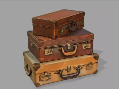 OLD SUITCASES STACKED AND GOLD BARS 3D model