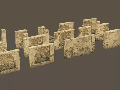 Modular Brick Stone Wall Ruin Set Low-poly 3D Model Low-poly 3D model