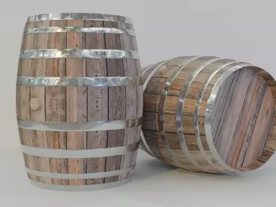 Old Wooden Barrel Low-poly 3D model get