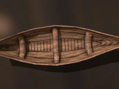 Wooden Nordic Canoe Low-poly 3D model