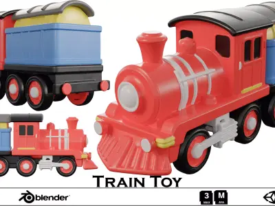 Train Toy Stylized Plastic Toy Low-poly 3D model