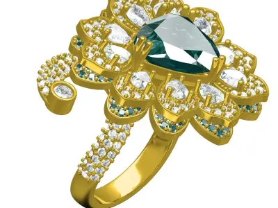 Antique Flower Design Cocktail Ring 3D print model