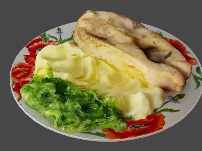 Fried Fish with Creamy Mashed Potatoes and Chukka Weed 3D model