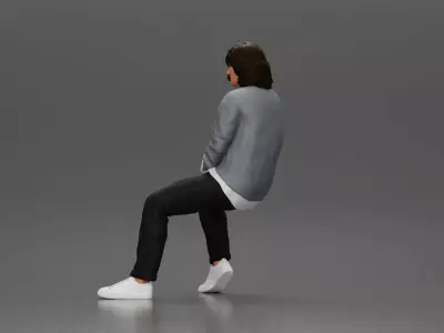 Man in Casual Sweater and Sneakers Sitting with Relaxed Posture 3D print model