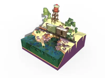  Locomotive cartoon Low-poly 3D model