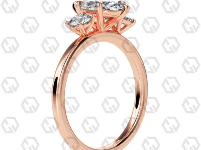 Ring 105 Marquise Shape 3 stone ring with round 3D print model