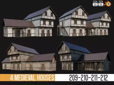 209-210-211-212 Old Medieval Houses Pack 4K Textures Low-poly 3D model