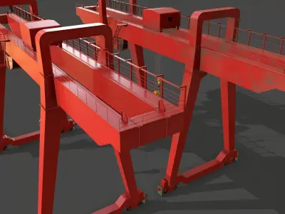 PBR Double Girder Gantry Crane V1 - Red Low-poly 3D model