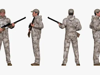 001271 hunter in camouflage with a gun 3D model