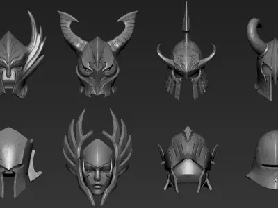 Set of 3d Printable Medieval Helmets Part 1 3D model
