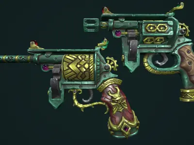 Modular stylized dwarf revolver Low-poly 3D model