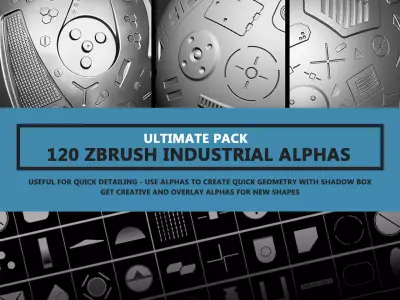120 Industrial Zbrush Alphas - ULTIMATE PACK Texture