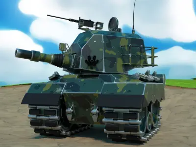Cartoon Low Poly Animated Tank Low-poly 3D model