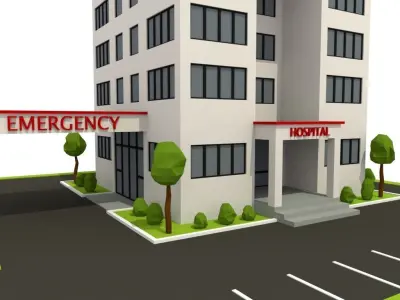 Isometric Cartoon Low Poly Hospital Building  3D model Low-poly 3D model