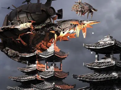 General Warlord Temples with Air ships 3  3D model