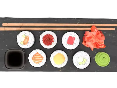 Japanese sushi rolls 3D model