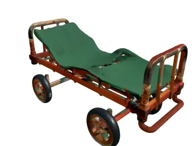 Old Rusty Stretcher on Wheels Low-poly 3D model