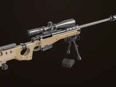 Sniper Rifle 03 Sandal Rigged All PBR Unity UE Textures Low-poly 3D model