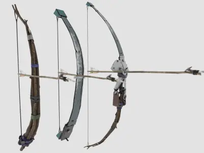 Crafted Bows and Arrows - wood and metal 3D model Low-poly 3D model