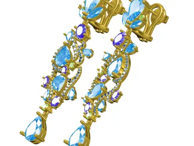 Antique Blue Sapphire Stone Long Earring 3D print model