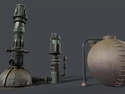 Stylized Industrial Towers and Gas Storage Tank Props 3 Low-poly 3D model