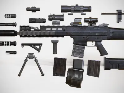  FN SCAR - H - 25 Attachments - Customizable - Highly Detailed - PBR 