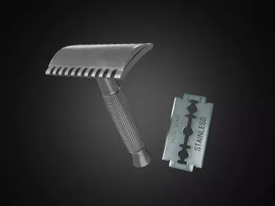 Vintage safety razor shaving and blade 3D model