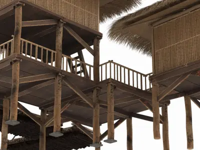  Overwater Bamboo Hut Complex with Decks and Raft 