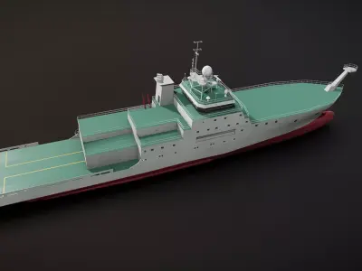 scientific research ship Low-poly 3D model
