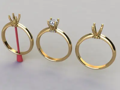 4 Prong Solitaire Diamond Gallery Dainty Engagement Ring 3D print model