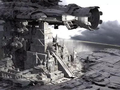 Sci fi Airship over Civilization 3D model
