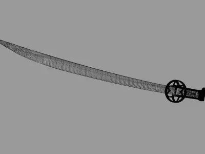 Japanese Katana red game ready asset 3D model