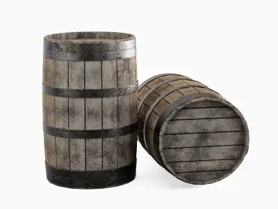 Wooden Barrel Set Low-poly 3D model purchase