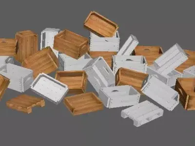 Set wooden boxes of different heights and pallets Low-poly 3D model