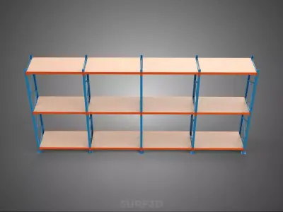 SHELF WOOD STEEL WAREHOUSE METAL SHELVING STORAGE RACK ORGANIZE 3D model