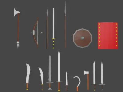Low-Poly Medieval Weapons Collection  Low-poly 3D model