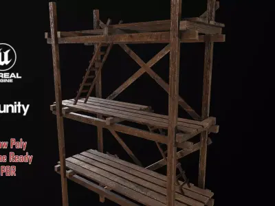 Scaffolding PBR Game Ready wooden tower Low-poly 3D model