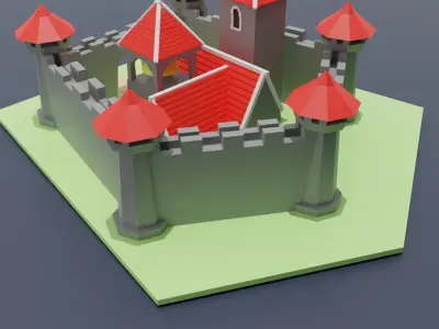 Low Poly Castle Red Low-poly 3D model