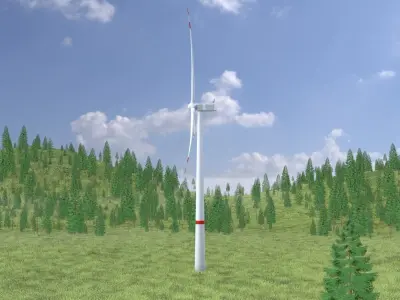 Wind turbine V1 H-138 RD 162 m with animation Low-poly 3D model